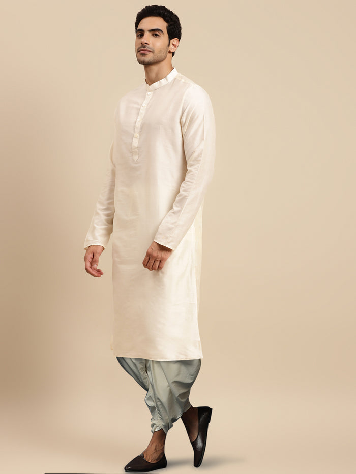 Men's White Kurta Jacket Dhoti Set