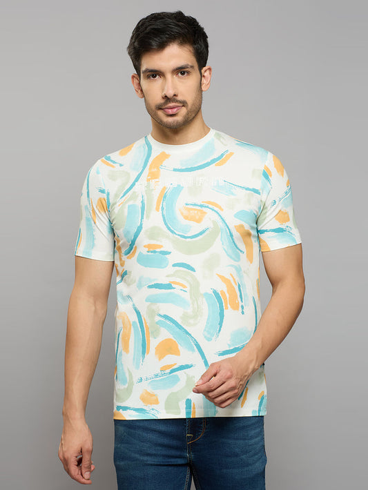 Men's White Printed Slim Fit T-Shirts