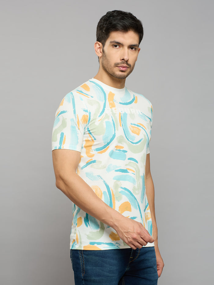 Men's White Printed Slim Fit T-Shirts