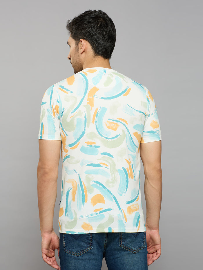 Men's White Printed Slim Fit T-Shirts