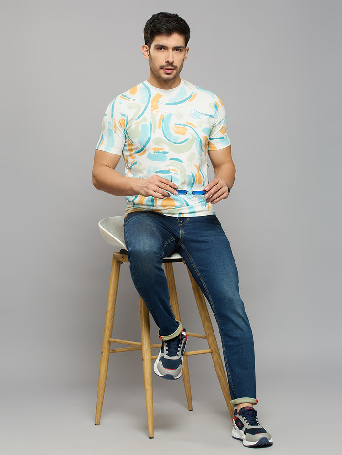 Men's White Printed Slim Fit T-Shirts