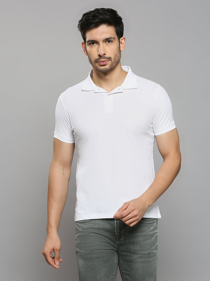 Men's White Solid Slim Fit T-Shirts