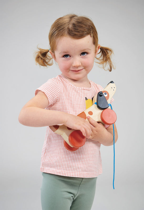 Mentari Wooden Puppy On Wheels Pull Along