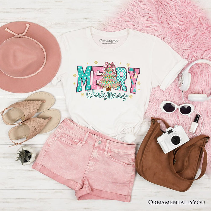 Merry Christmas Coquette Tree T-Shirt, Preppy Retro Holiday Gift Tee T-Shirts OrnamentallyYou White XS
