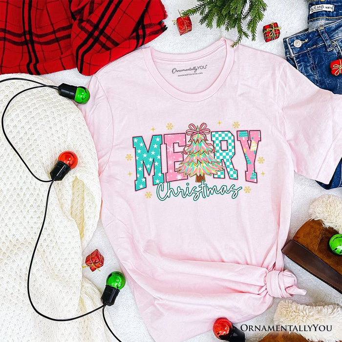 Merry Christmas Coquette Tree T-Shirt, Preppy Retro Holiday Gift Tee T-Shirts OrnamentallyYou Soft Pink XS