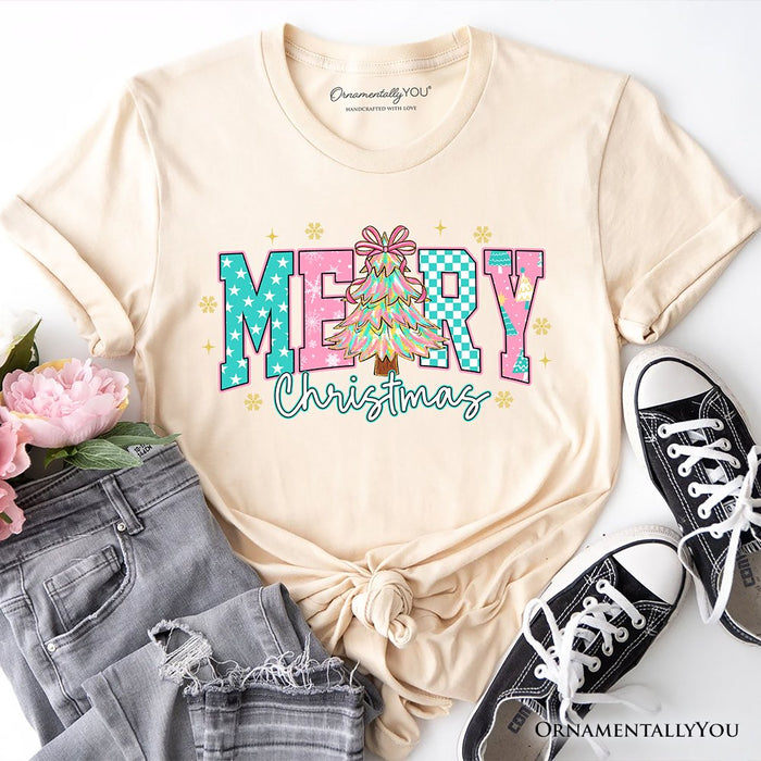 Merry Christmas Coquette Tree T-Shirt, Preppy Retro Holiday Gift Tee T-Shirts OrnamentallyYou Natural XS