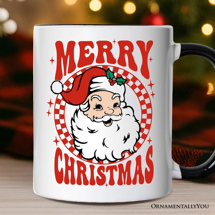 Merry Christmas Santa Personalized Mug, Retro Red Checkered Holiday Gift with Custom Name Personalized Ceramic Mug OrnamentallyYou White - Black Non-Custom