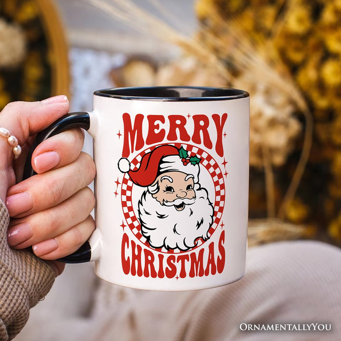 Merry Christmas Santa Personalized Mug, Retro Red Checkered Holiday Gift with Custom Name Personalized Ceramic Mug OrnamentallyYou
