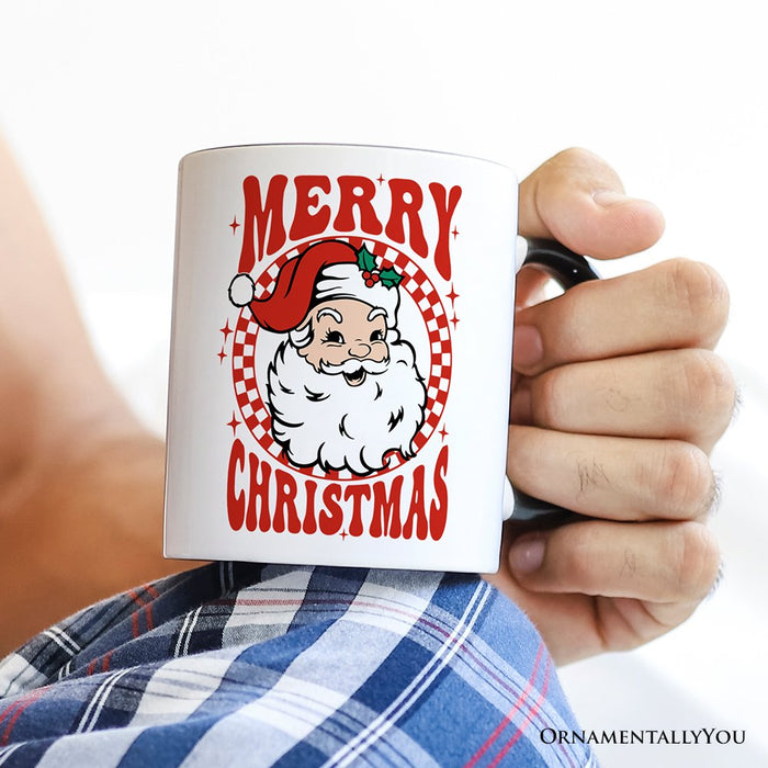 Merry Christmas Santa Personalized Mug, Retro Red Checkered Holiday Gift with Custom Name Personalized Ceramic Mug OrnamentallyYou