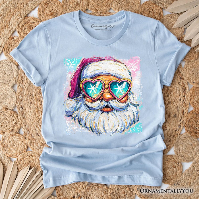 Merry Christmas Santa Sunglasses Christmas T-Shirt, Funky Retro Holiday Tee T-Shirts OrnamentallyYou Light Blue XS