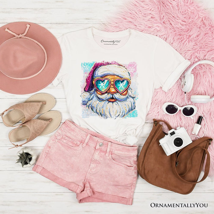 Merry Christmas Santa Sunglasses Christmas T-Shirt, Funky Retro Holiday Tee T-Shirts OrnamentallyYou White XS