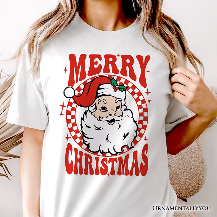 Merry Christmas Santa T‑Shirt, Retro Red Checkered Tee for Classic Holiday Season T-Shirts OrnamentallyYou