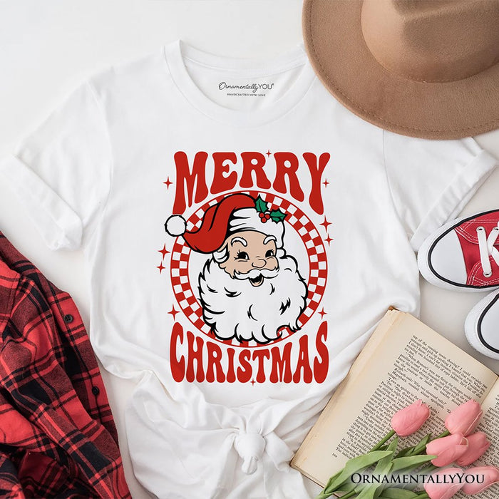 Merry Christmas Santa T‑Shirt, Retro Red Checkered Tee for Classic Holiday Season T-Shirts OrnamentallyYou Natural XS
