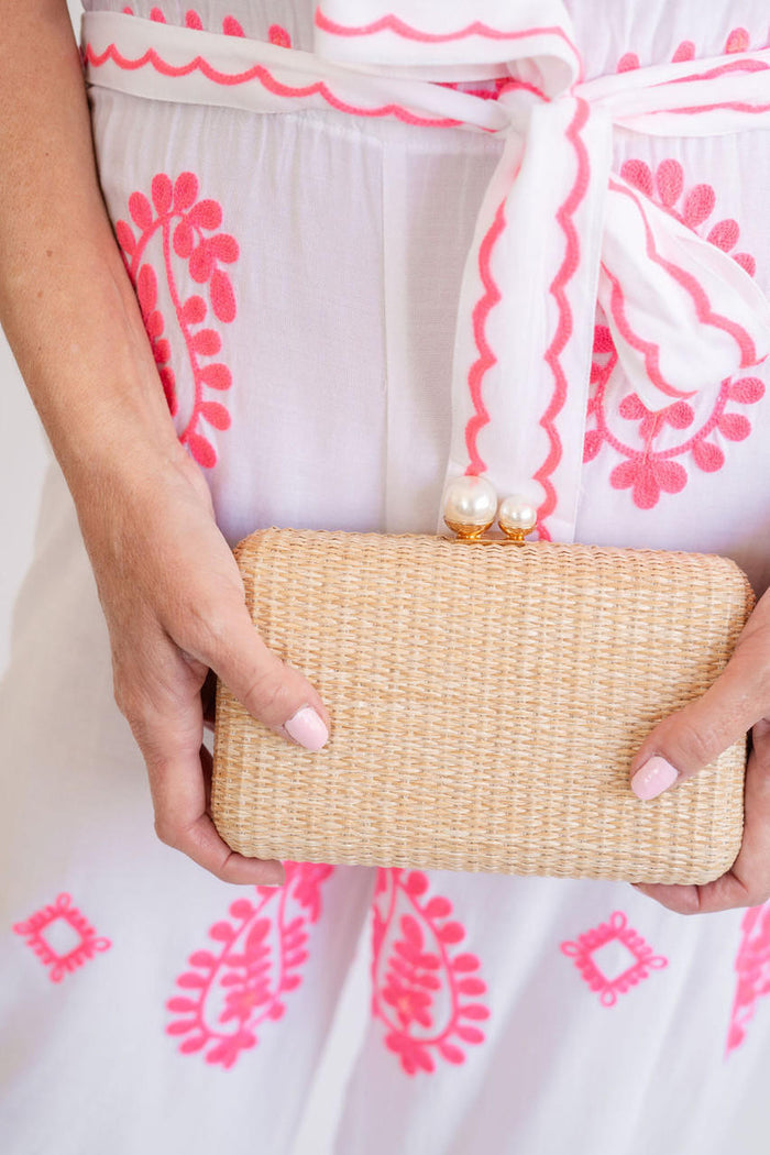 Mimi Pearl Straw Clutch