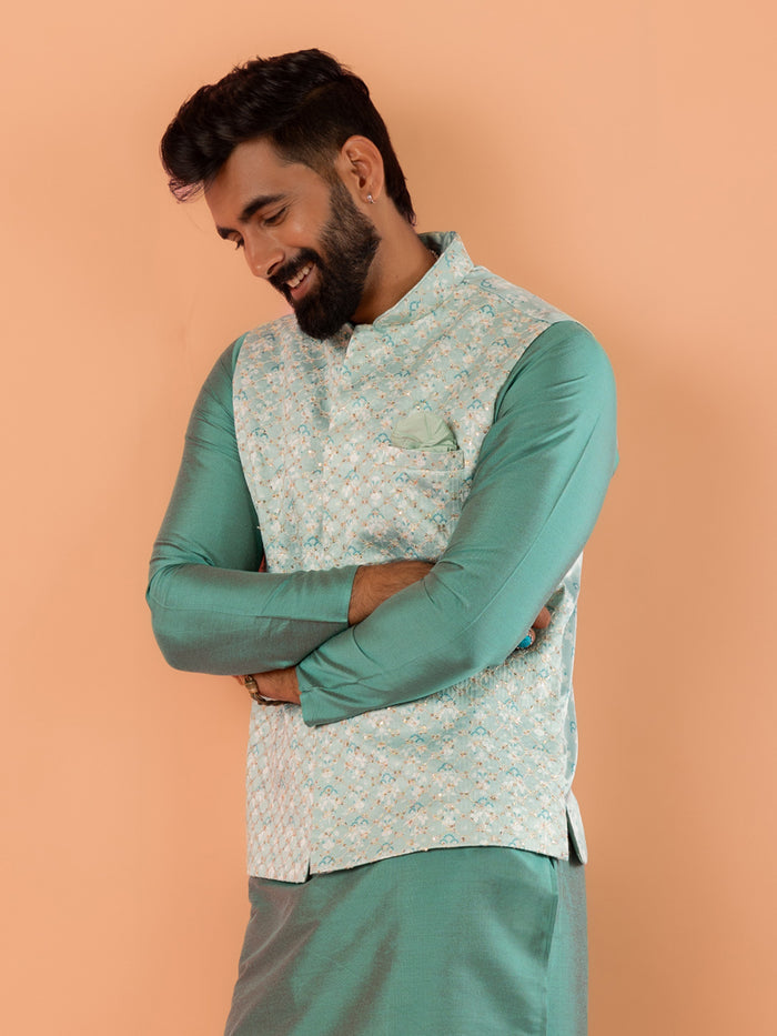 Mint Green Jacquard Nehru Jacket