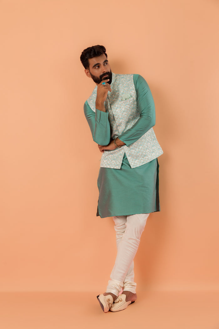 Mint Green Jacquard Nehru Jacket