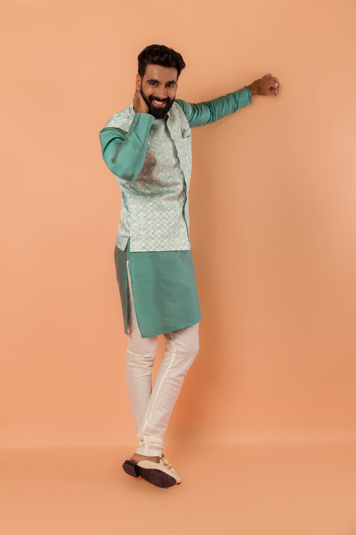 Mint Green Jacquard Nehru Jacket