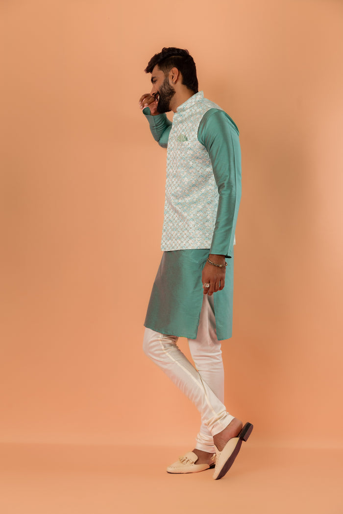 Mint Green Jacquard Nehru Jacket
