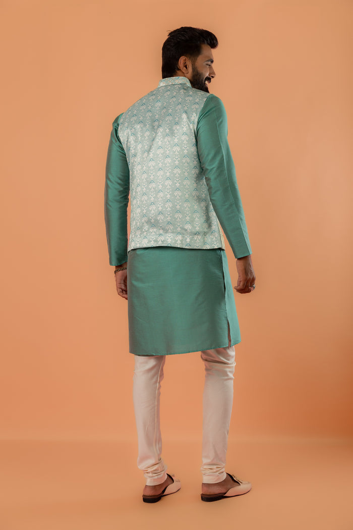 Mint Green Jacquard Nehru Jacket
