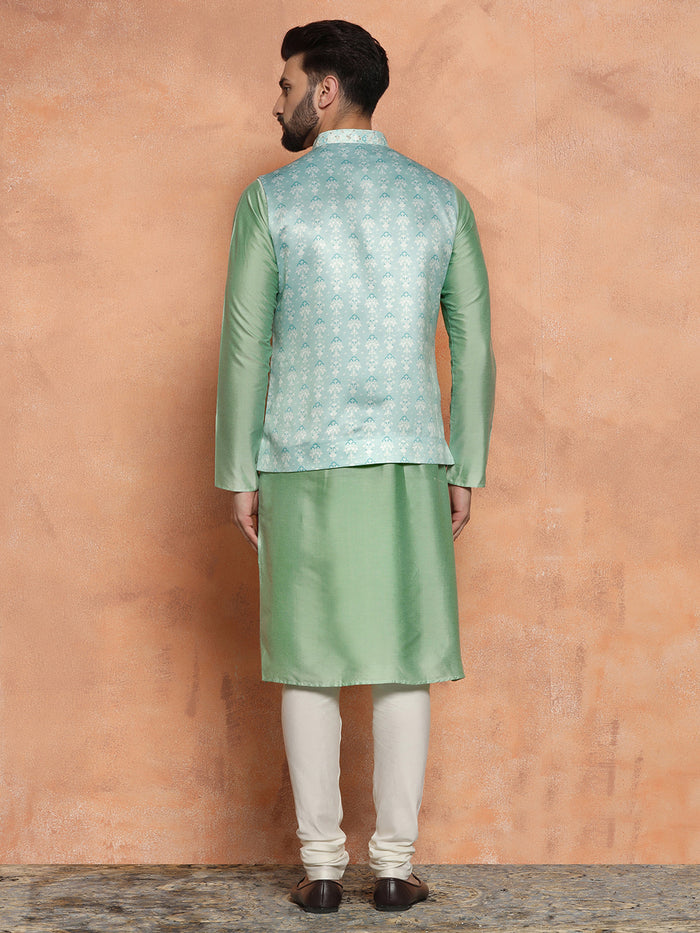 Mint Green Kurta with Jacquard Jacket & Churidar