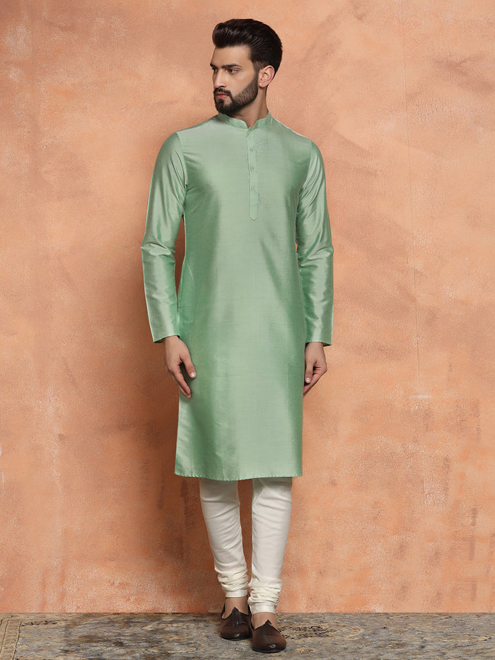 Mint Green Kurta with Jacquard Jacket & Churidar