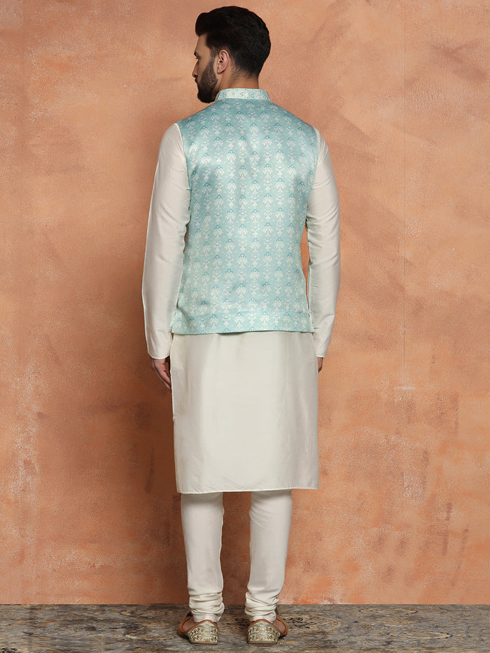 Mint Green Woven Nehru Jacket Kurta Churidar
