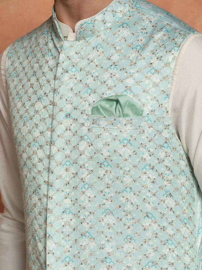 Mint Green Woven Nehru Jacket Kurta Churidar