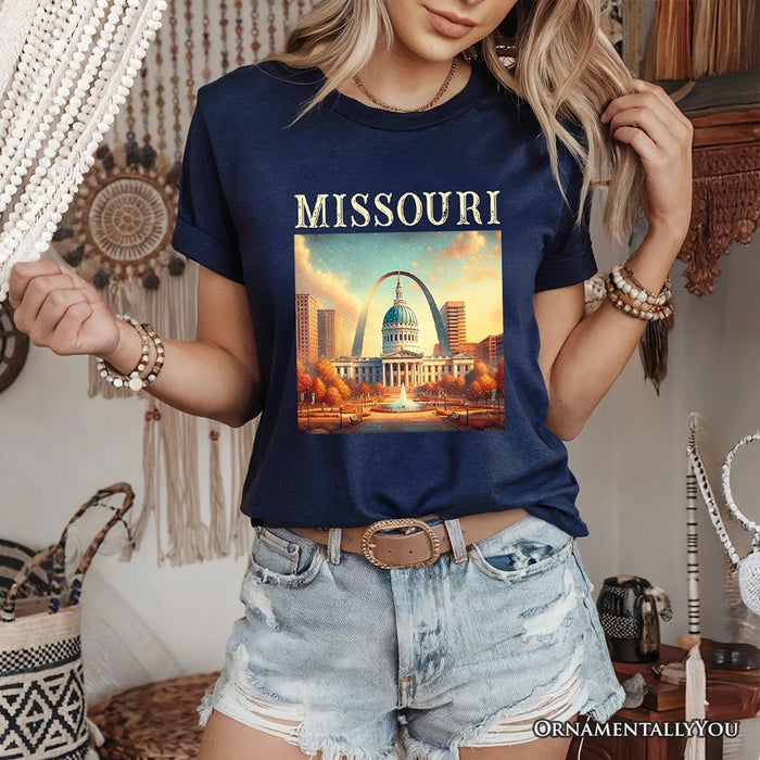 Missouri State Gateway Arch and Courthouse T-Shirt, Iconic St. Louis Landmarks Tee and Travel Souvenir T-Shirts OrnamentallyYou