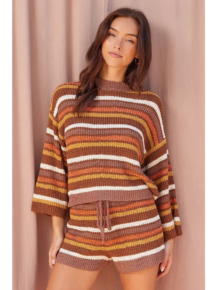 Mocha Stripe Knit Top