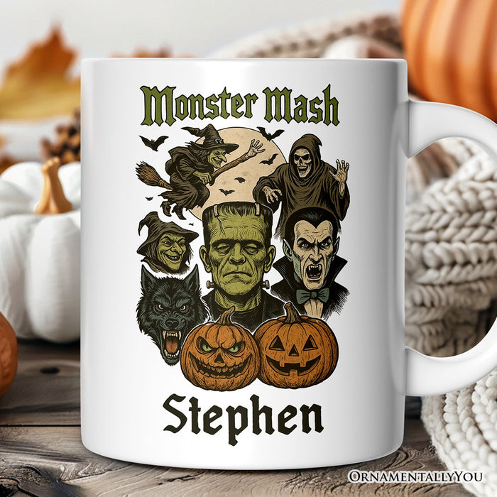 Monster Mash Classic Personalized Mug, Halloween Spooky Monsters Gift with Custom Name Personalized Ceramic Mug OrnamentallyYou 12oz Mug Customized
