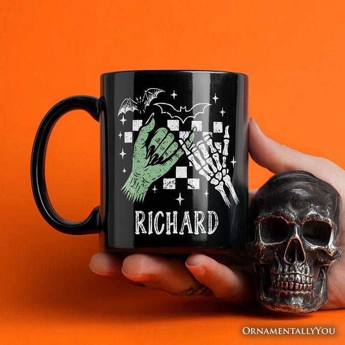 Monster Skeleton Pinky Promise Personalized Mug, Funny Spooky Halloween Mug Personalized Ceramic Mug OrnamentallyYou