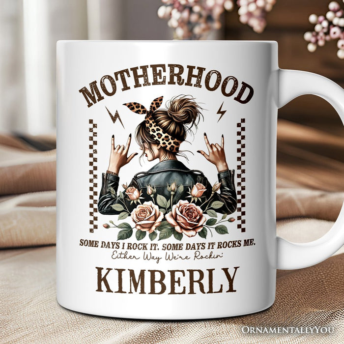 Motherhood Mama Rock Personalized Mug, Retro Gift for Strong Moms With Custom Name Personalized Ceramic Mug OrnamentallyYou 12oz Mug Customized