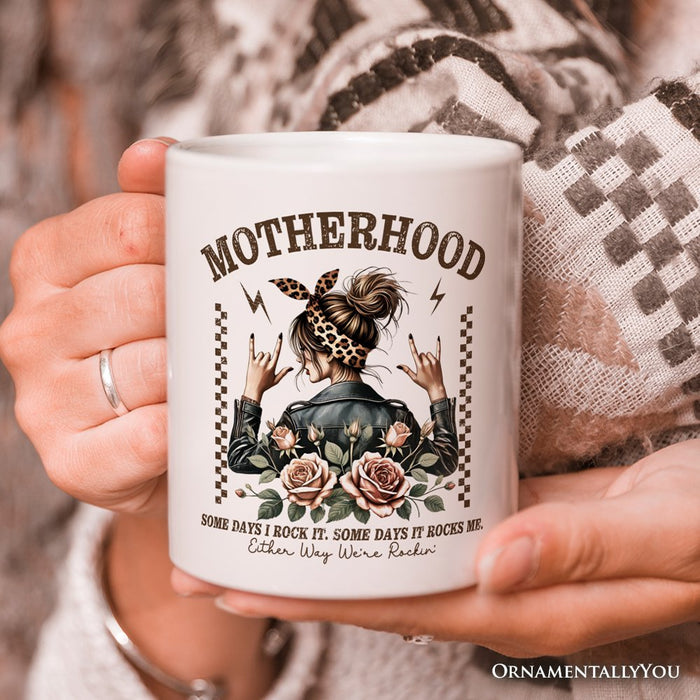 Motherhood Mama Rock Personalized Mug, Retro Gift for Strong Moms With Custom Name Personalized Ceramic Mug OrnamentallyYou 12oz Mug Non-Custom