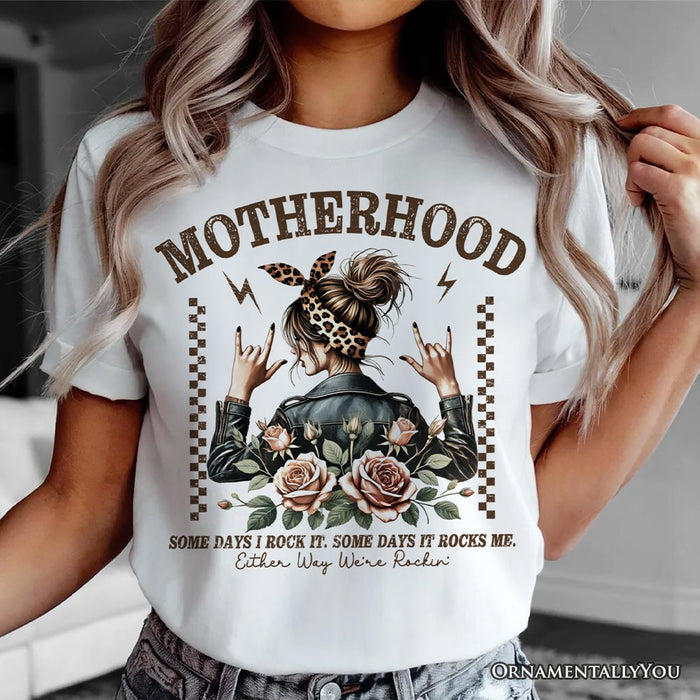 Motherhood Mama Rock T-Shirt, Retro White and Natural Tee for Strong and Rocking Mothers T-Shirts OrnamentallyYou