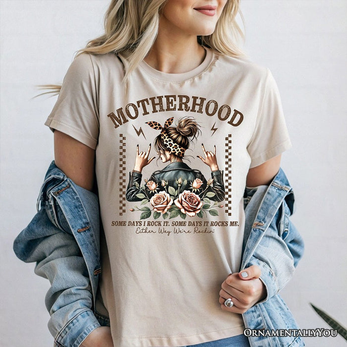 Motherhood Mama Rock T-Shirt, Retro White and Natural Tee for Strong and Rocking Mothers T-Shirts OrnamentallyYou