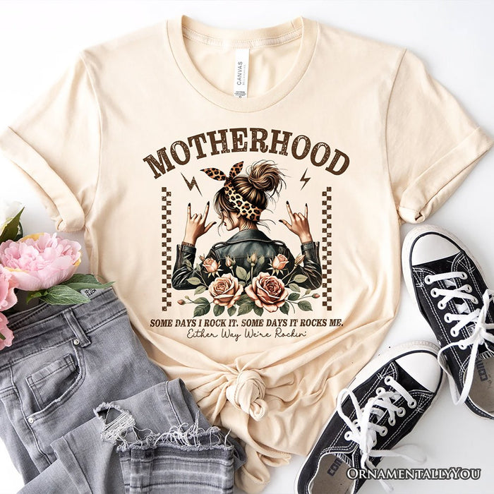 Motherhood Mama Rock T-Shirt, Retro White and Natural Tee for Strong and Rocking Mothers T-Shirts OrnamentallyYou Natural XS
