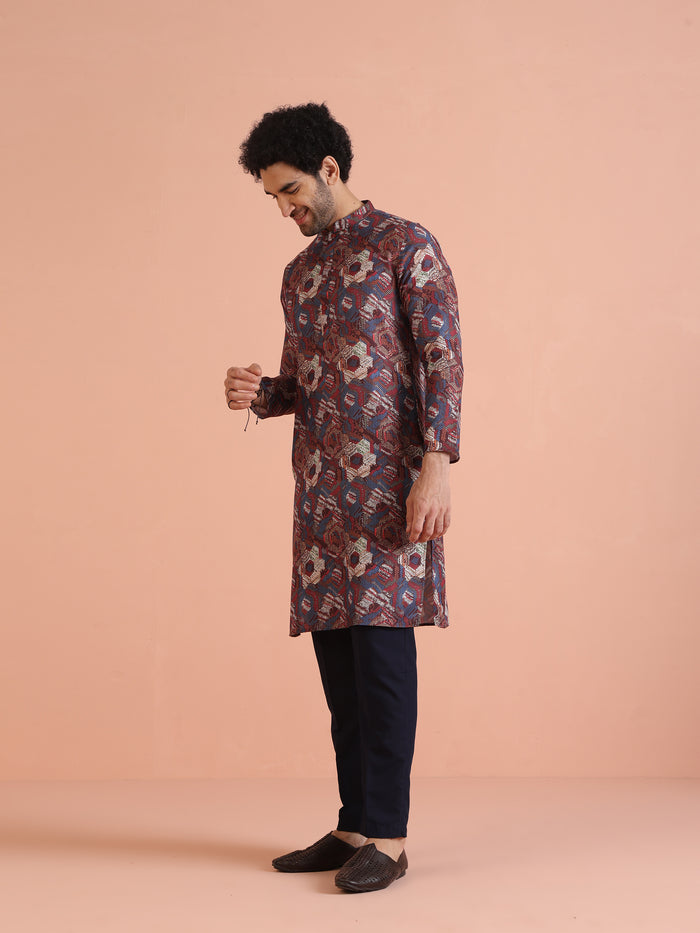 Multi Color Art Silk Printed Long Kurta