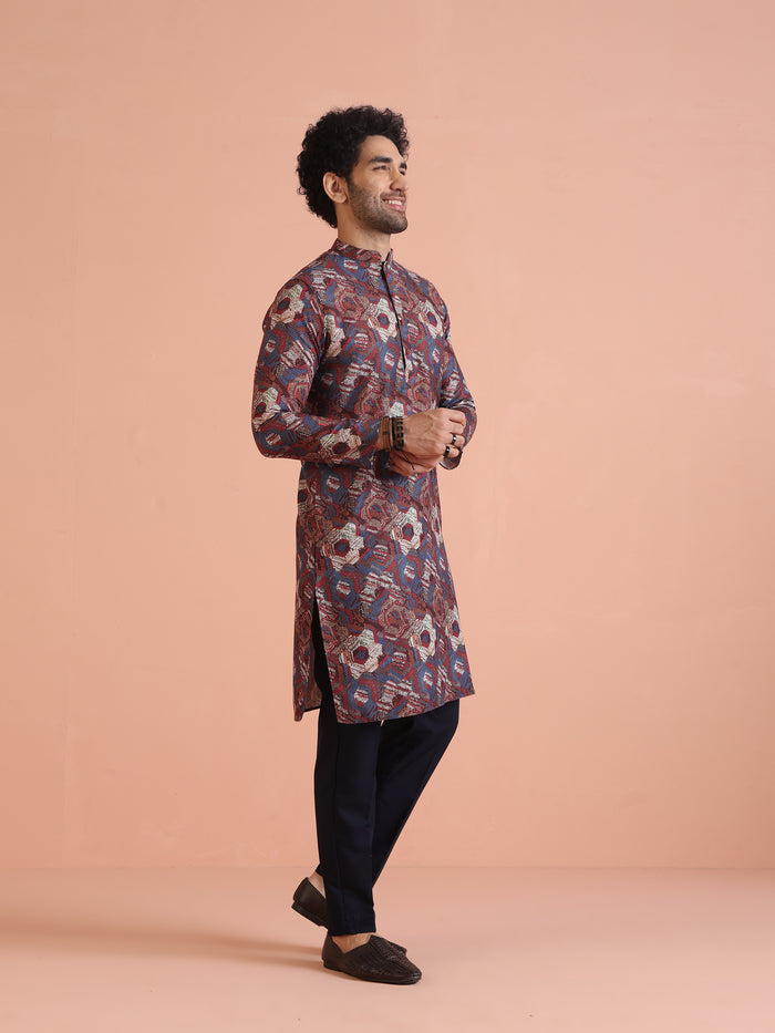 Multi Color Art Silk Printed Long Kurta