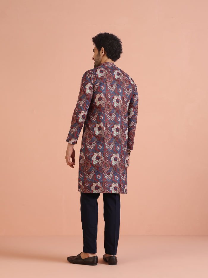 Multi Color Art Silk Printed Long Kurta