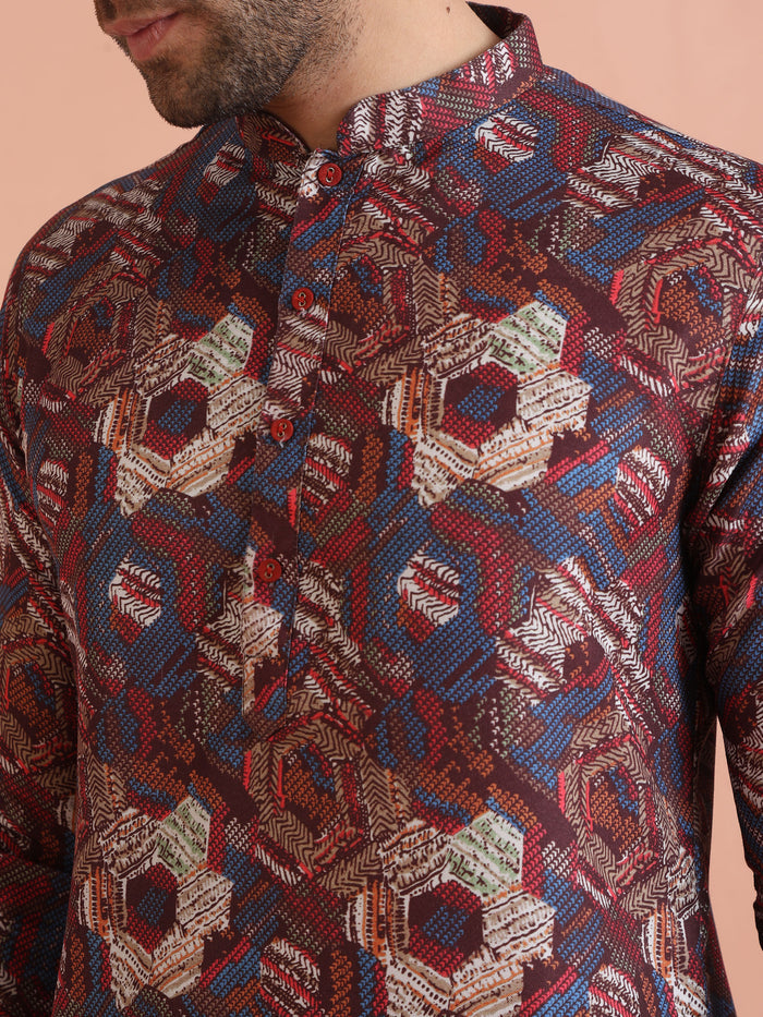 Multi Color Art Silk Printed Long Kurta