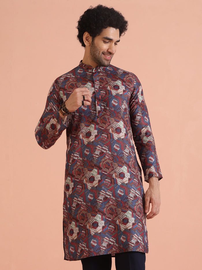 Multi Color Art Silk Printed Long Kurta