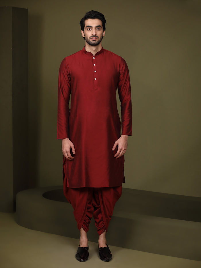 Multi Color Silk Blend Printed Jacket Kurta Dhoti Set
