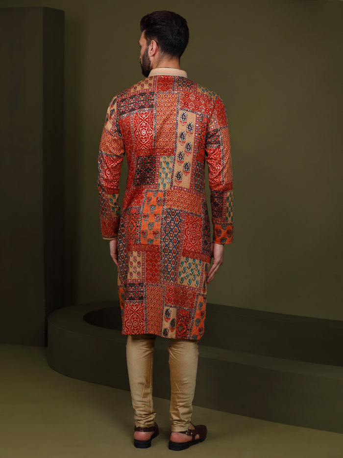 Multi Color Silk Blend Printed Kurta Churidar