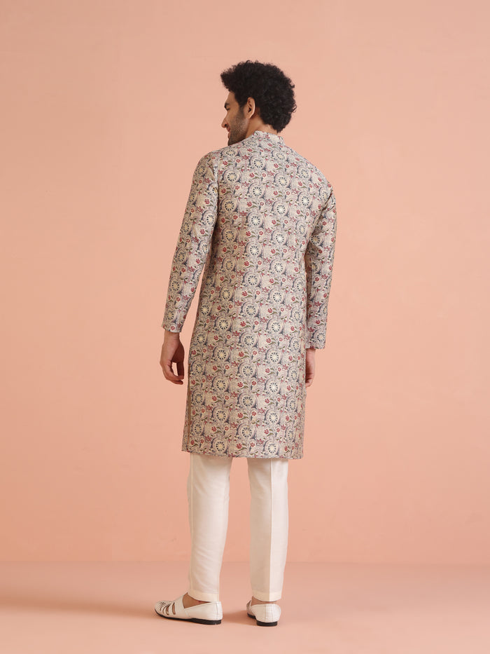 Multicolor Beige Printed Cotton Kurta
