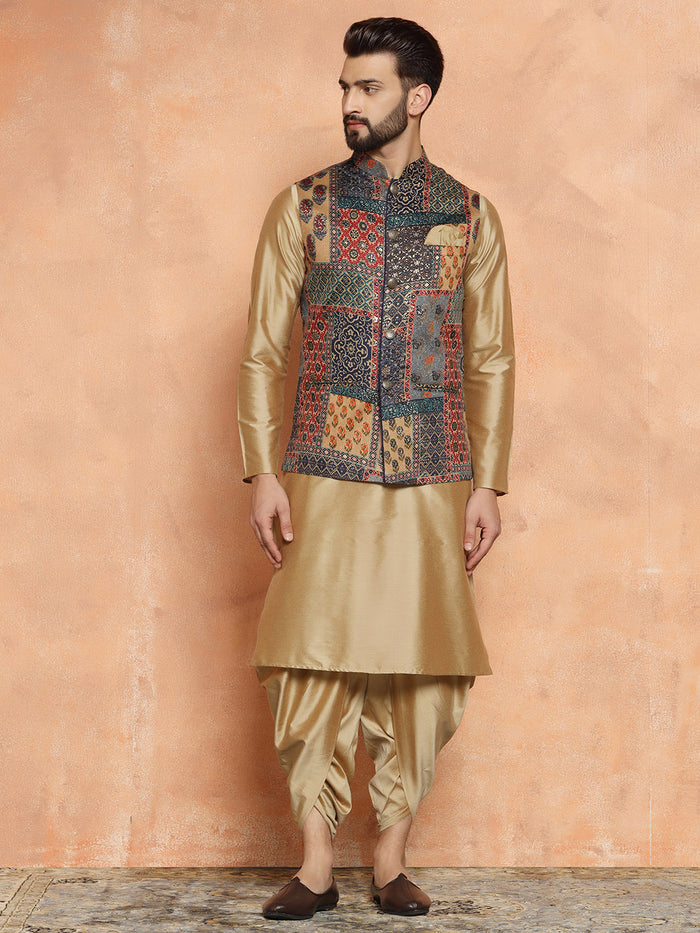 Multicolor Jacket Kurta Dhoti Set