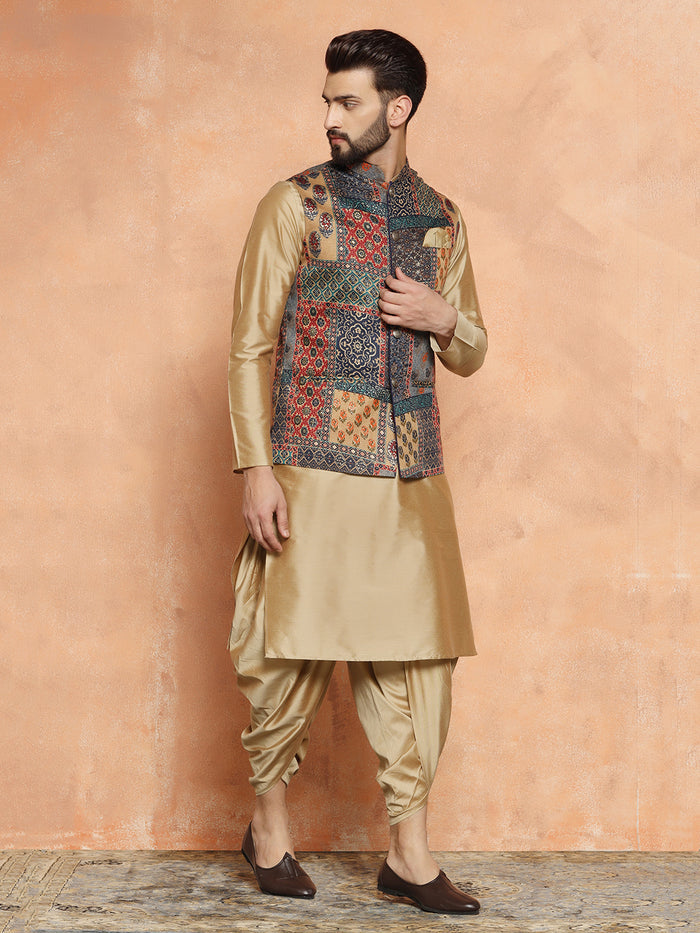 Multicolor Jacket Kurta Dhoti Set