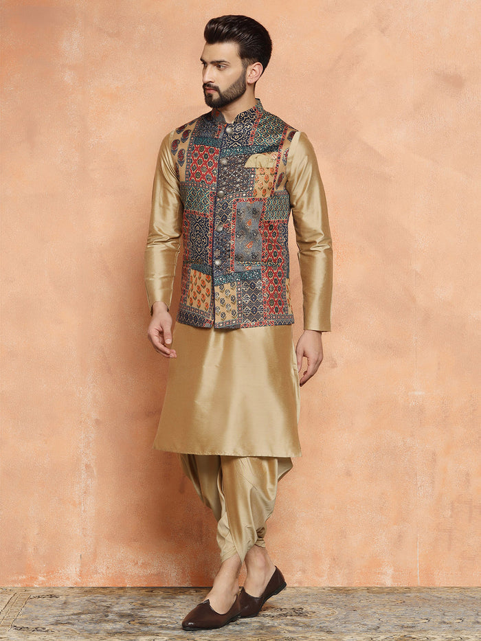 Multicolor Jacket Kurta Dhoti Set