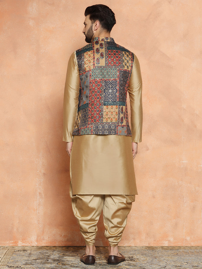 Multicolor Jacket Kurta Dhoti Set
