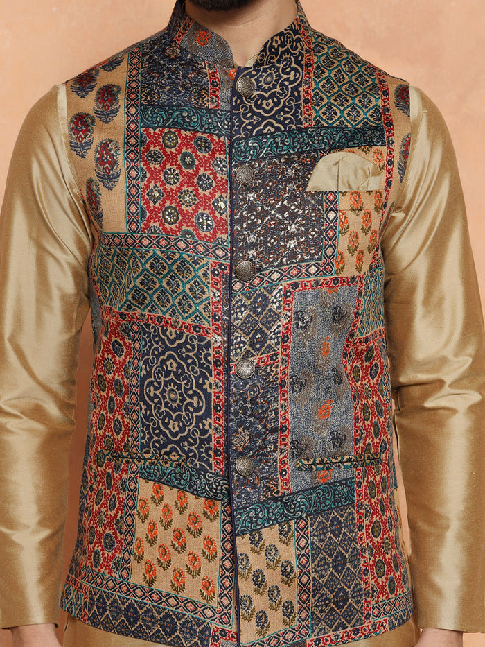 Multicolor Jacket Kurta Dhoti Set