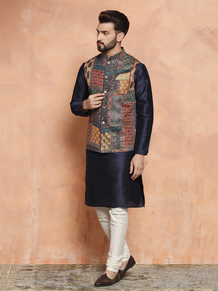 Multicolor Printed Nehru Jacket Kurta Churidar